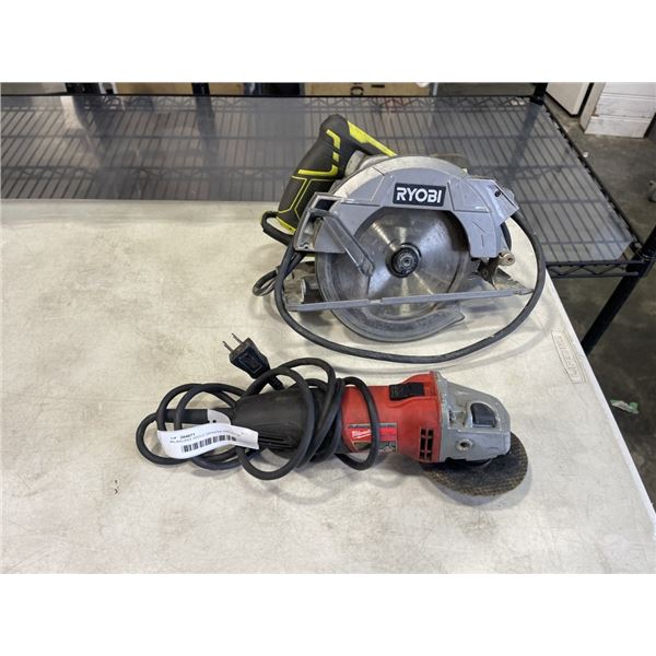 MILWAUKEE ANGLE GRINDER AND RYOBI CIRCULAR SAW