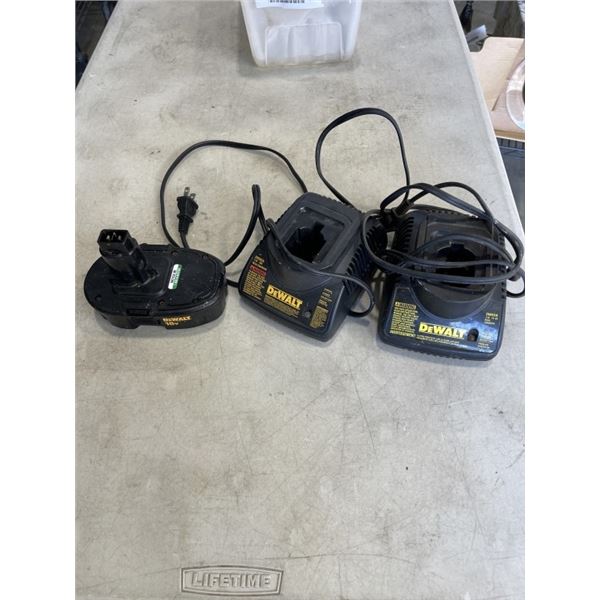 DEWALT BATTERY AND 2 CHARGERS