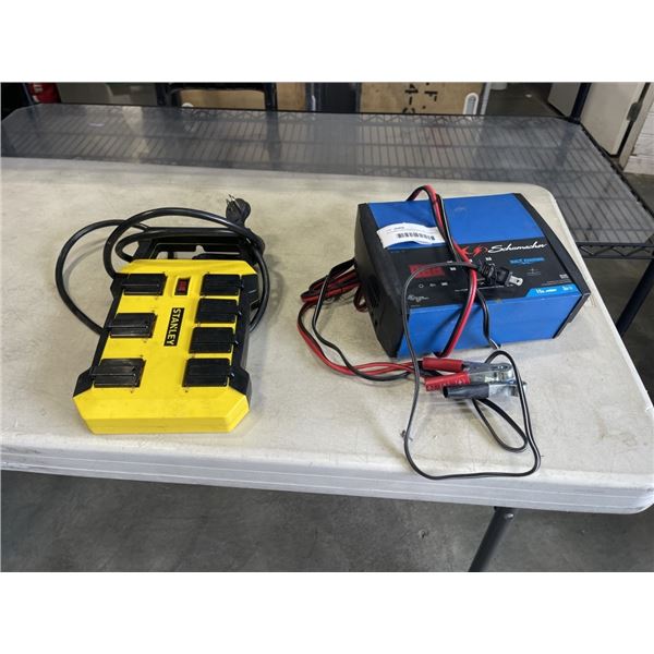 SCHUMACHER MARINE BATTERY CHARGER AND STANLEY POWER BAR