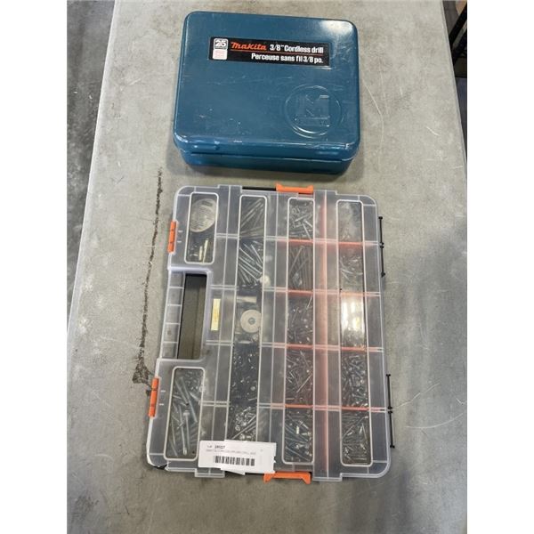 MAKITA CORDLESS DRIVER DRILL AND ORGANIZER W/ VARIOUS SCREWS