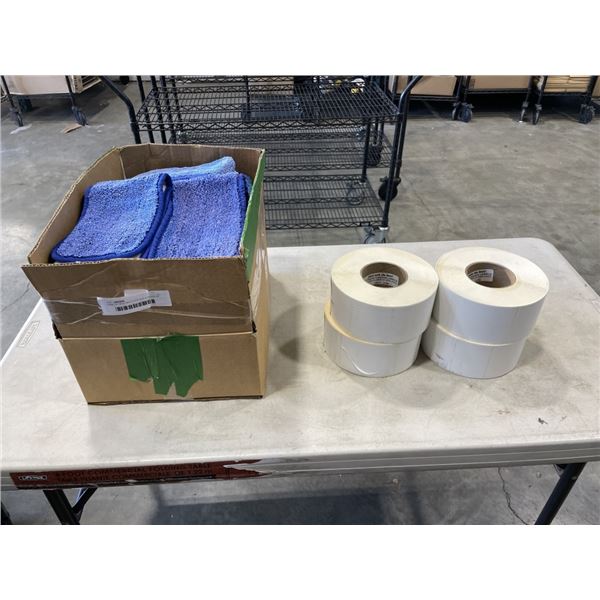 CASE OF NEW MOP PADS AND 4 ROLLS OF LABELS
