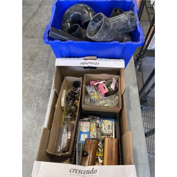 2 BOXES OF PVC PIPE AND ASSORTED HARDWARE
