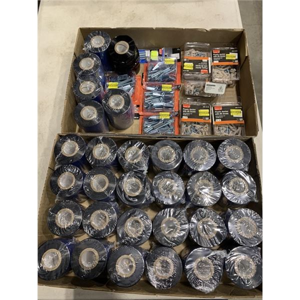 TRAY OF DRYWALL ANCHORS AND TOGGLE BOLTS AND TRAY OF BLACK FILM ROLLS