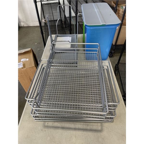 UNDER COUNTER PULL OUT 2 BIN RECYCLING UNIT AND 3 WIRE ORGANIZING RACKS