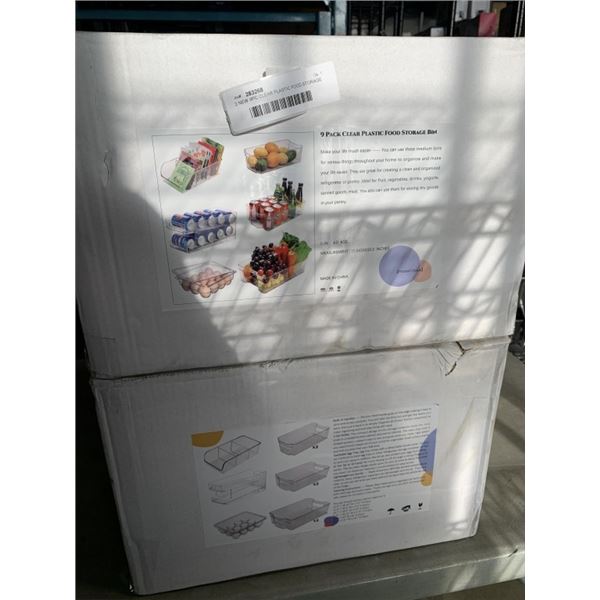 2 NEW 9PC CLEAR PLASTIC FOOD STORAGE BINS