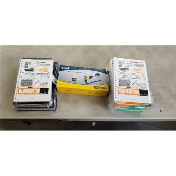 ASSORTED NEW NOTEPADS, BINDER REFILLS AND TAPE DISPENSER