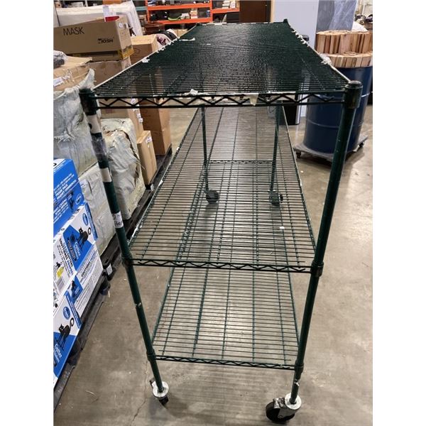 GREEN WIRE ROLLING RACK, 24 DEEP, 72 LONG
