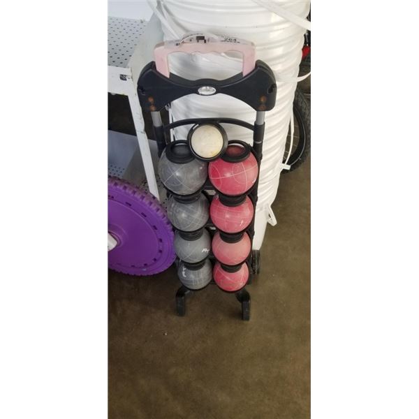 BOCCE BALL SET ON RACK