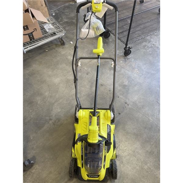RYOBI ELECTRIC LAWN MOWER AND WEED WACKER - WORKING, W/ EXTRA BATTERIES