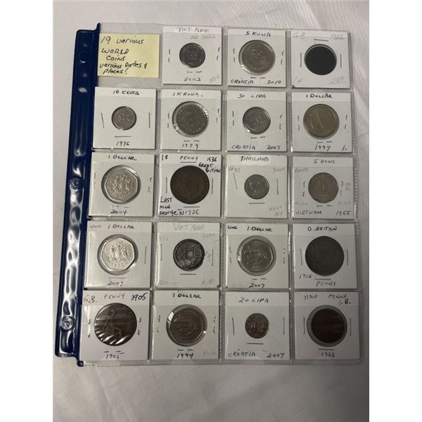 19 VARIOUS WORLD COINS, VARIOUS DATES