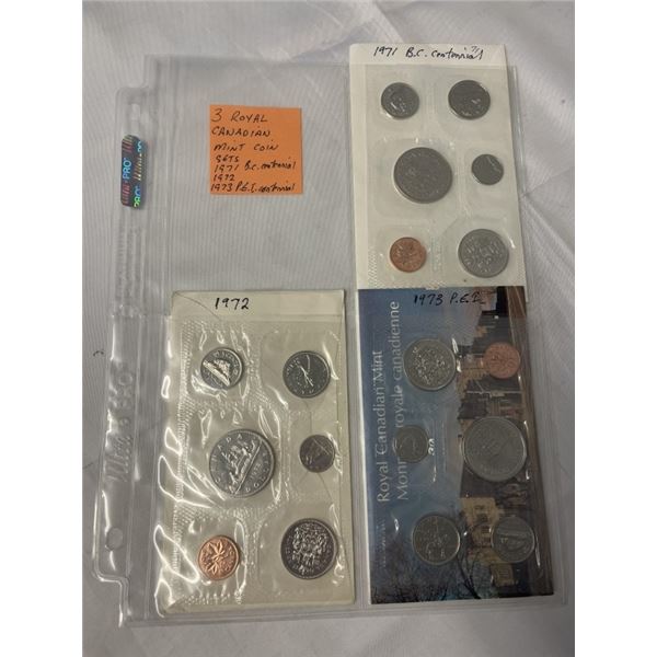 3 ROYAL CANADIAN MINT COIN SETS 1971, 1972, 1973