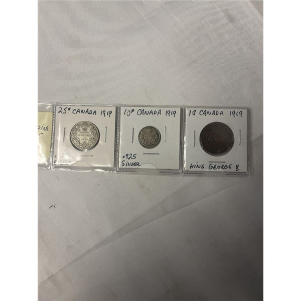 3 - 1919 CANADIAN COINS 25 CENT AND 10 CENT .925 SILVER PLUS LARGE CENT