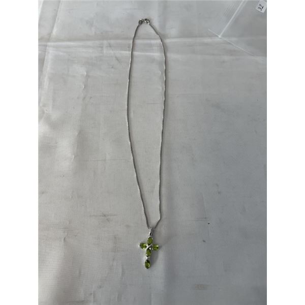 STERLING SILVER CHAIN W/ 5 PERIDOT STONES CROSS DESIGN EACH MARKED 925