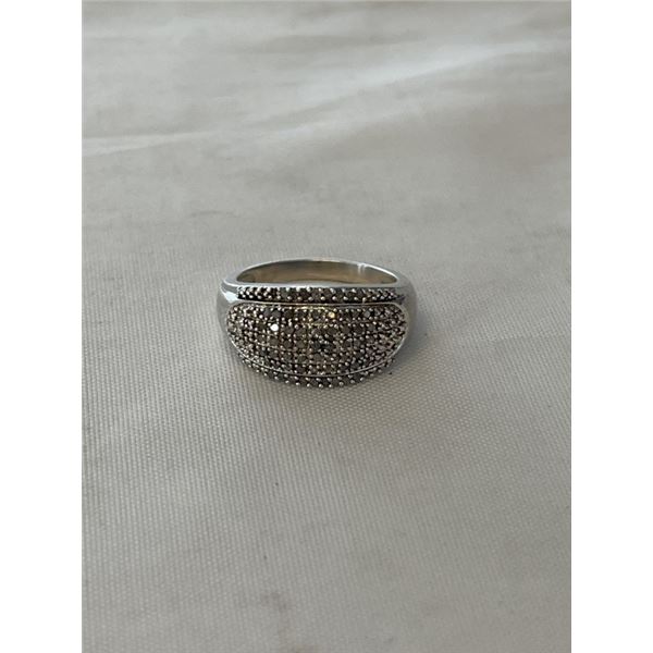 STERLING SILVER RING (TESTED) W/ OVER 50 GENUINE DIAMONDS (ONE MISSING) MARKED ZRW 925 SIZE 8