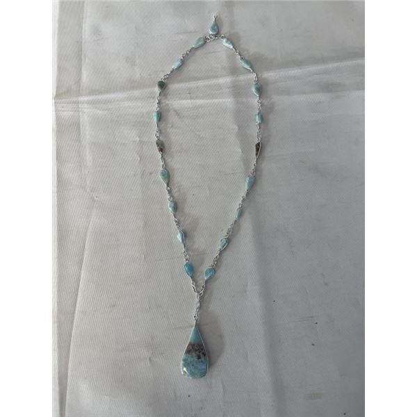 HAND CRAFTED SILVER W/ BLUE TURQUOISE STONES NECKLACE