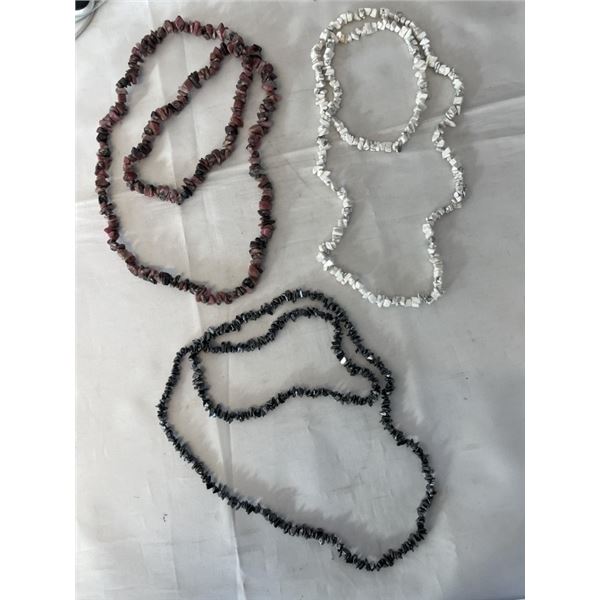 3 EXTRA LENGTH NATURAL BLACK ALASKAN DIAMOND (HEMETITE) JASPER AND HOWLITE STONES NECKLACES EACH 33"