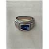 Image 1 : STERLING SILVER W/ BARREL COT LAB CREATED BLUE SAPPHIRE STONE W/ GENUINE DIAMONDS (28) RING SIZE 9 M