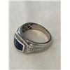 Image 2 : STERLING SILVER W/ BARREL COT LAB CREATED BLUE SAPPHIRE STONE W/ GENUINE DIAMONDS (28) RING SIZE 9 M