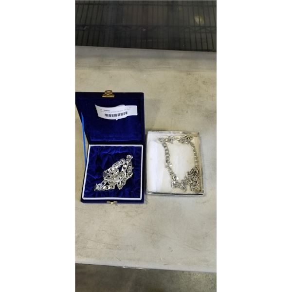2 SILVER TONE CHAINS, MARKED 925, NOT TESTED