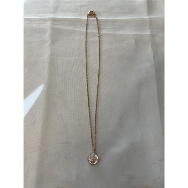 VINTAGE GOLD TONE W/ AUSTRIAN CRYSTAL STONE PENDANT NECKLACE BY SWAROVSKI MARKED SWAN W/ TINY STONES