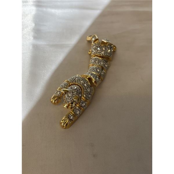 GOLD PLATED W/ RHINESTONES LEOPARD SHOUDLER BROOCH