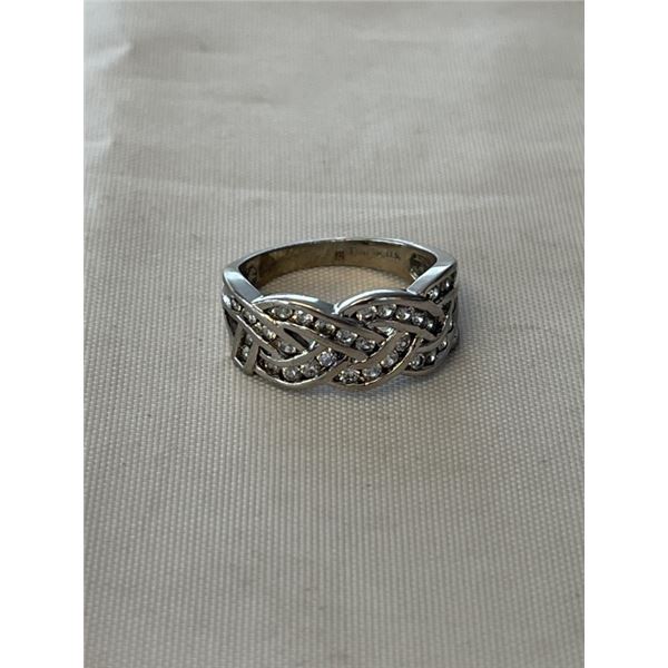 STERLING SILVER (MARKED) CELTIC DESIGN RING BAND CZ STONES SIZE 7.5