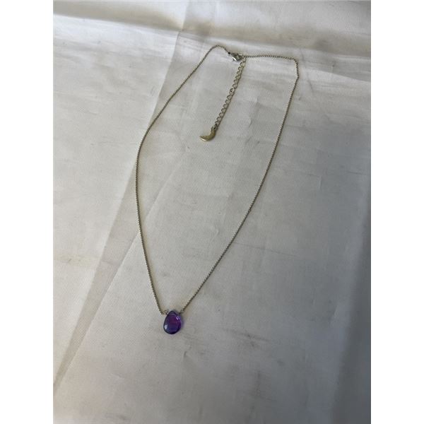SILVER W/ AMETHYST STONE PENDANT NECKLACE MARKED LUNA NORTE 17"-19" LENGTH