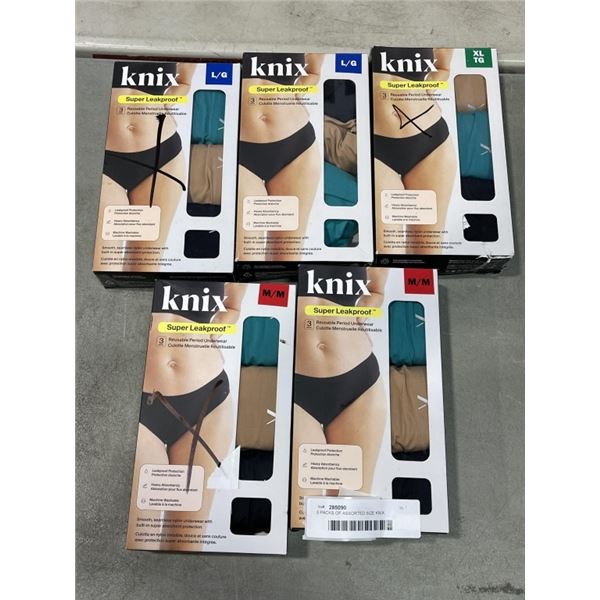 5 PACKS OF ASSORTED SIZE KNIX REUSABLE UNDERWEAR