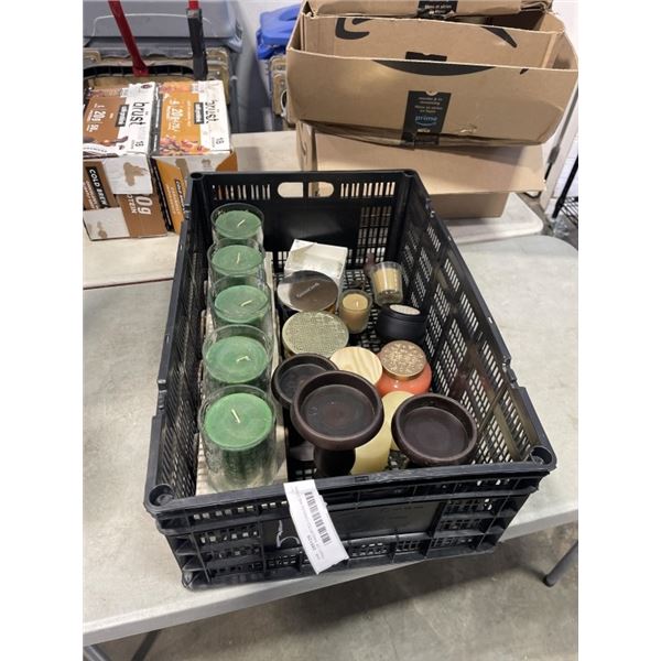 TRAY OF ASSORTED CANDLES AND STANDS