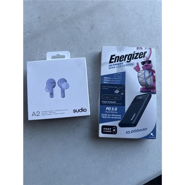 ENERGIZER ULTIMATE POWER BANK WITHTRIPLE OUTLET, 10,000MAH AND SUDIO A2 BLUETOOTH WIRELESS HEADPHONE