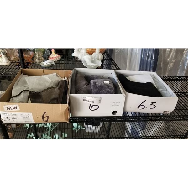 3 NEW PAIRS OF BOOTS SIZE 6.5 AND 6