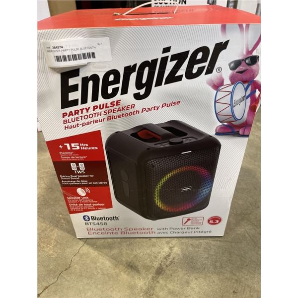 ENERGIZER PARTY PULSE BLUETOOTH SPEAKER WITH POWER BANK, 15 HOUR RUN TIME, DUAL PAIRING MODER FOR SU