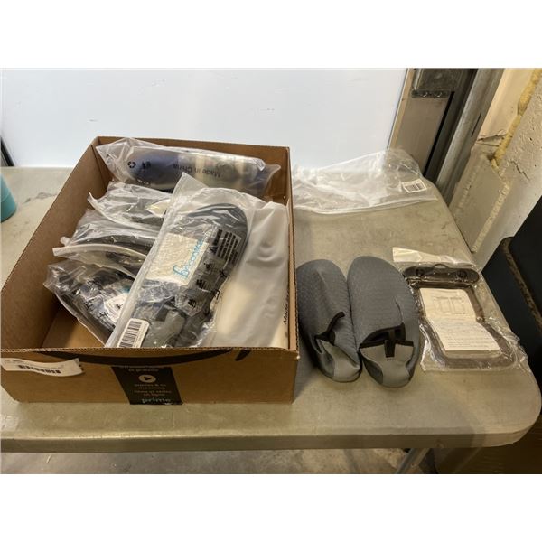 LOT OF VARIOUS WATER SHOES AND WET BAGS