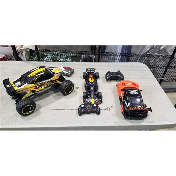 3 RC CARS WITH REMOTES