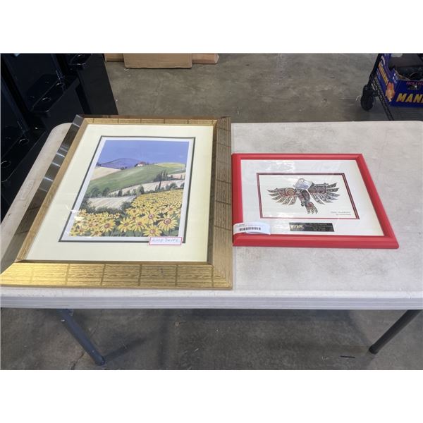 2 FRAMED PRINTS - SIGNED LACY DAVES AND YVR NATIVE PRINT