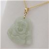 Image 2 : 14KT YELLOW GOLD JADEITE (22CT) LAUGHING BUDDHA PENDANT WITH GOLD PLATED STERLING SILVER CHAIN, W/A 
