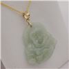 Image 3 : 14KT YELLOW GOLD JADEITE (22CT) LAUGHING BUDDHA PENDANT WITH GOLD PLATED STERLING SILVER CHAIN, W/A 