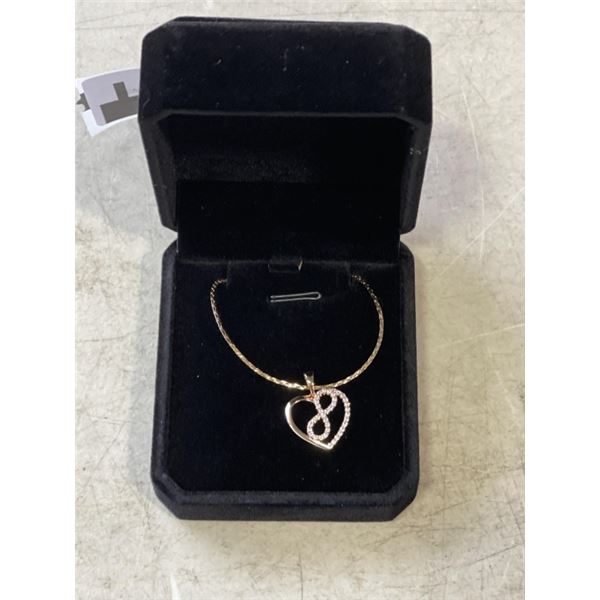 NEW 18K GOLD PLATED 20.0MM SIMULATED DIAMOND (CZ) INFINITY HEART NECKLACE - CHAIN 20" LONG
