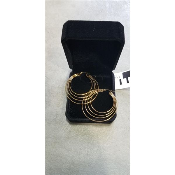 NEW 14K GOLD PLATED 50MM QUADRUPLE HOOP EARRINGS