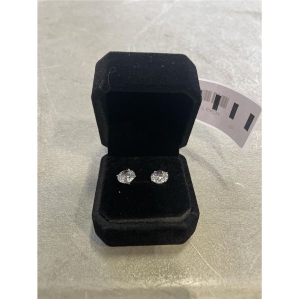 NEW PLATINUM PLATED 3.0CT EACH SIMULATED DIAMOND (CZ) STUD EARRINGS