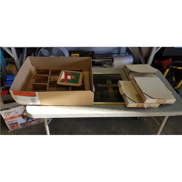 3 NATIVE COLLECTOR PLATES, NATIVE ART, AND KNICK-NACK SHELF