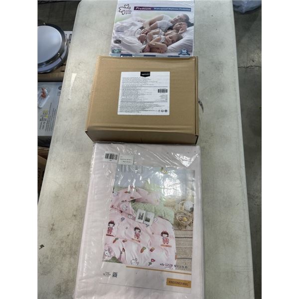NEW TWIN SIZE DUVET COVER, SHEET SET AND MATTRESS PROTECTOR