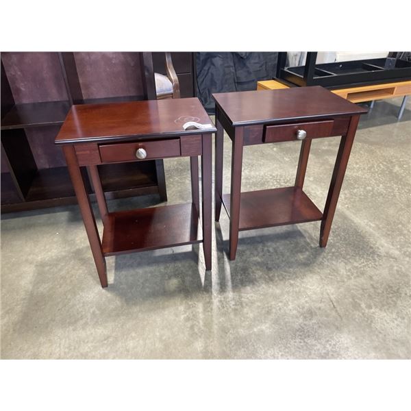 2 SINGLE DRAWER CHERRY FINISH OPEN NIGHT STANDS