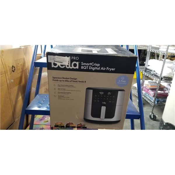 BELLA PRO SMART CRISP DIGITAL 8QT AIR FRYER W/ EVERGOOD CERAMIC - TESTED WORKING, RETAIL $259