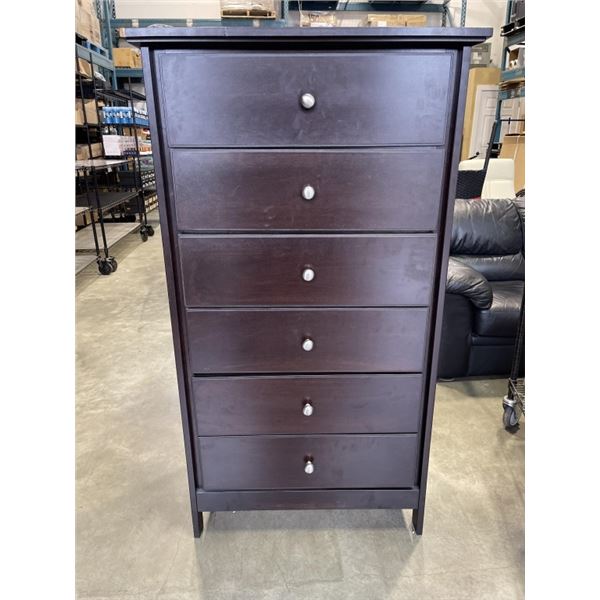 MODERN 6 DRAWER HIGHBOY DRESSER, DARK FINISH SOLID WOOD