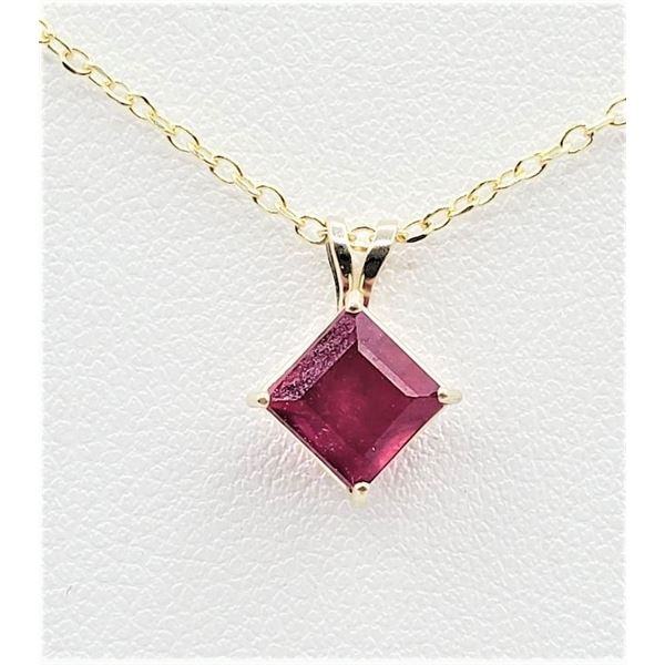 10KT YELLOW GOLD NATURAL RUBY (1.65CT) PENDANT WITH GOLD PLATED STERLING SILVER CHAIN, W/A $720.00. 