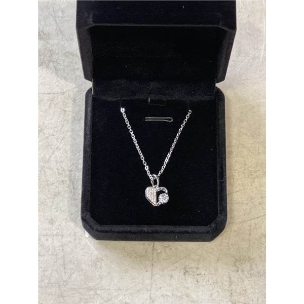 NEW PLATINUM PLATED 0.5CT HEART NECKLACE - ADJUSTABLE CHAIN 16-18" LONG