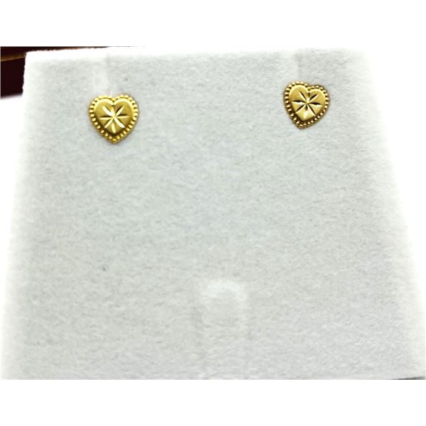 10KT YELLOW GOLD PLAIN HEART SHAPE EARRINGS, W/A $600.00.