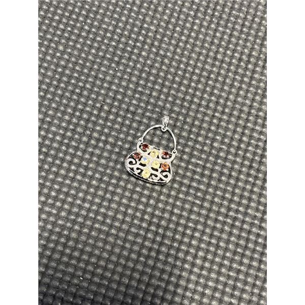 925 STERLING SILVER PURSE PENDANT WITH STONES