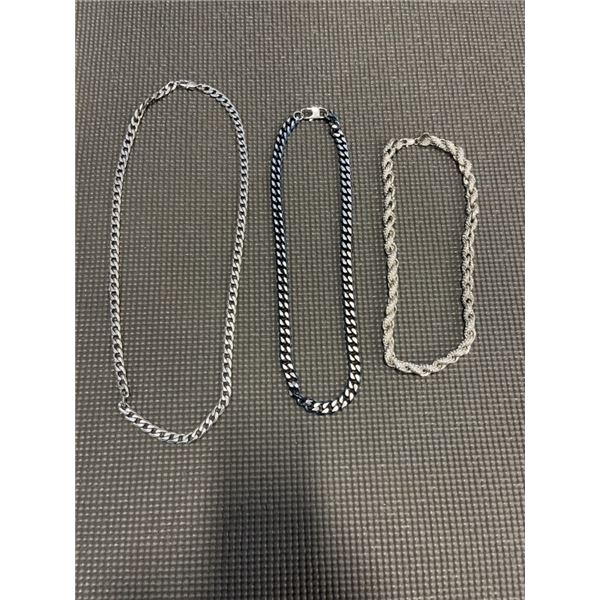 BLUE STAINLESS STEEL CHAIN, ICED OUT ROPE NECKLACE AND EXTRA LENGTH CHAIN